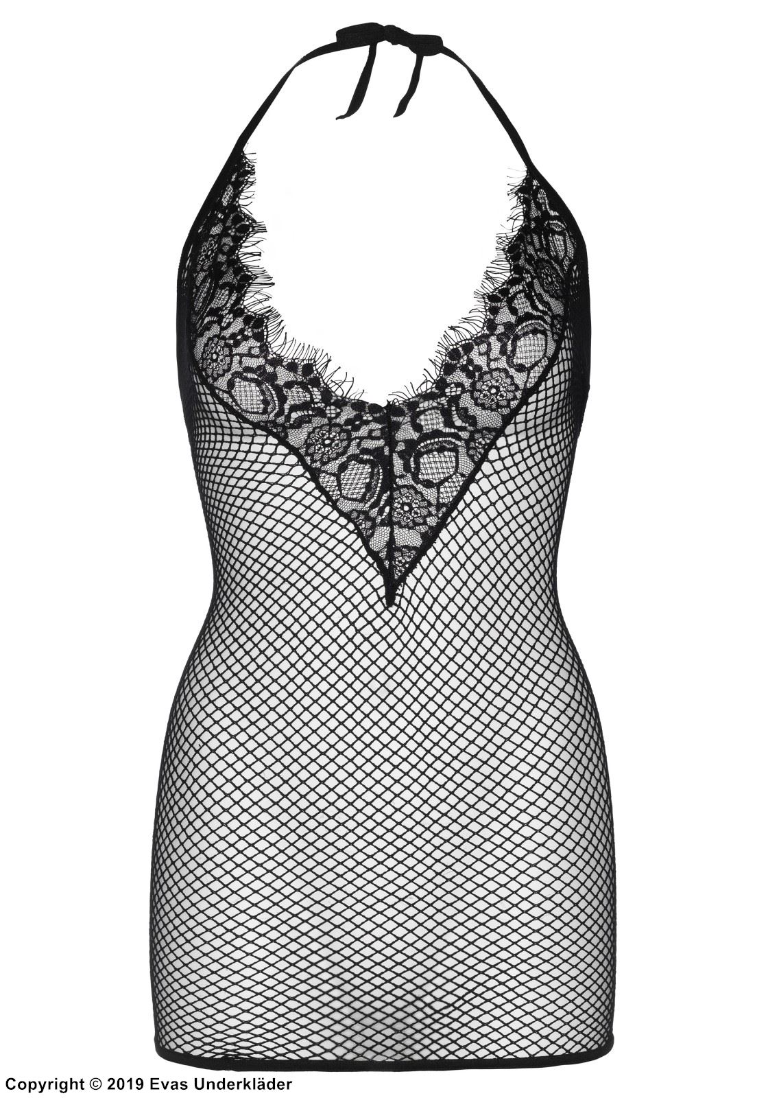Eyelash lace & fishnet dress